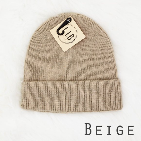 NEW Unisex Neutral Cozy Soft Rib Knit Cuff Classic Beanie Hat Beige Black Gray - Picture 10 of 16